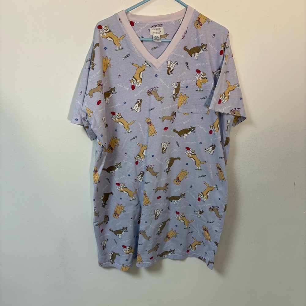 PreviewLight Blue Dog Print V-Neck Night Shirt Sleepwear Short Sleeve One Size
